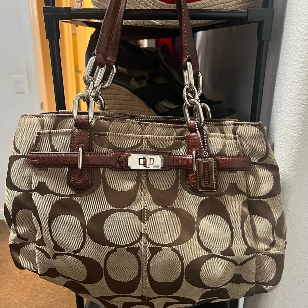 Coach Signature Canvas Bag with Brown Accents